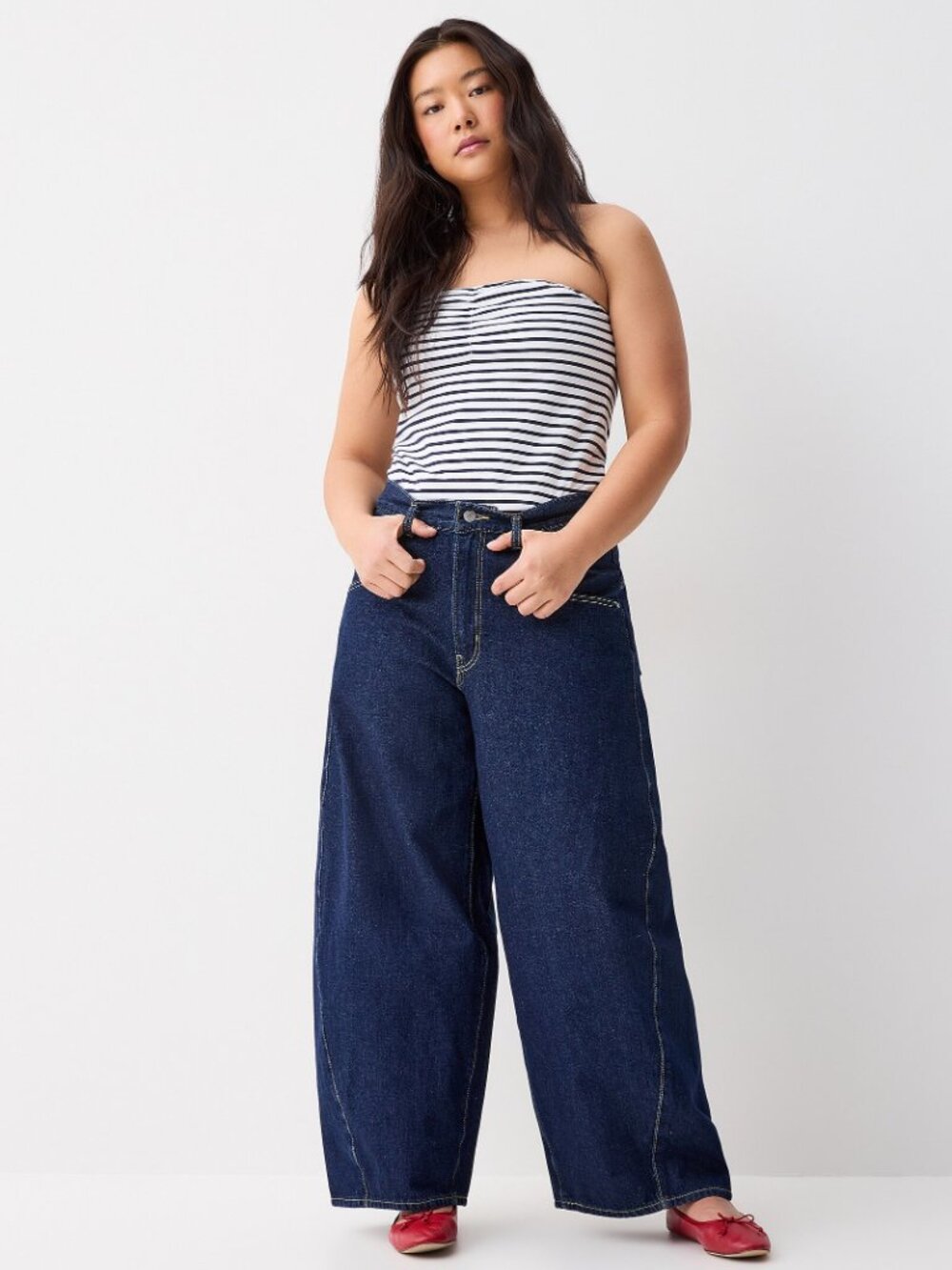Strapless tube top striped navy blue white NEW WITH TAGS